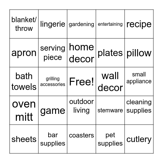 Bridal Shower Gift Bingo Card