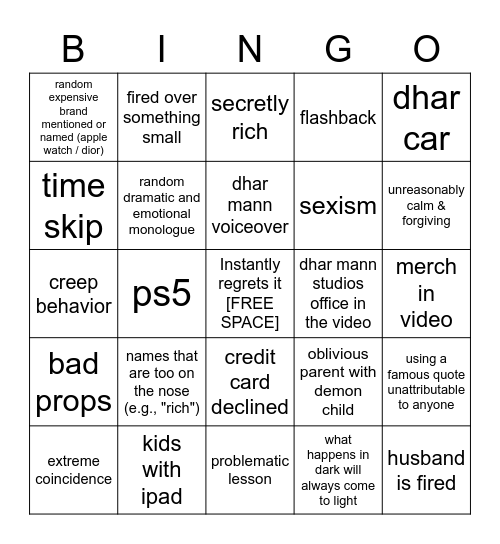 Dhar Mann Bingo CUSTOM Bingo Card