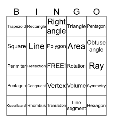 Geometry Bingo Card