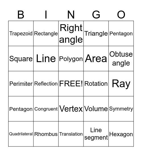 Geometry Bingo Card