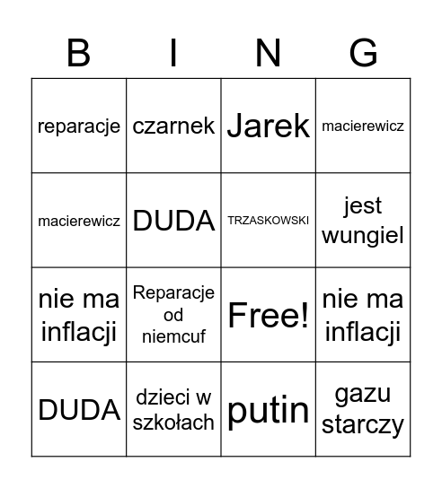 kocham pis Bingo Card