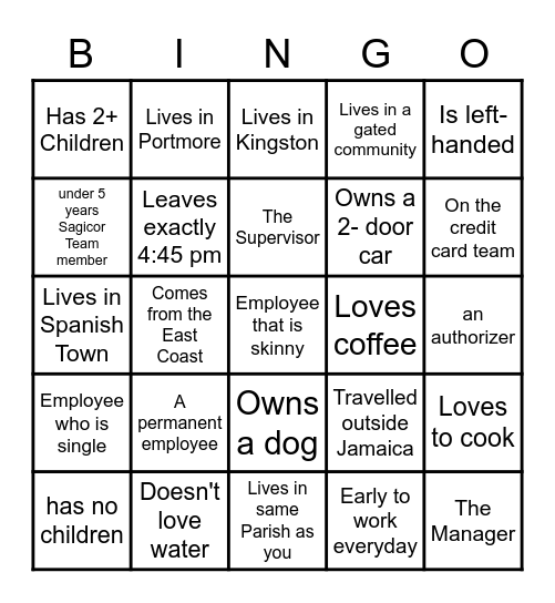 AMU Employee Bingo Card