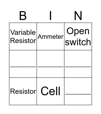 Electricity Bingo Card