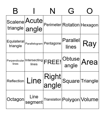 Geometry Bingo Card