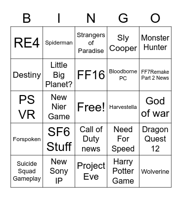 STATE OF PLAY Bingo Card
