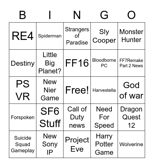 STATE OF PLAY Bingo Card