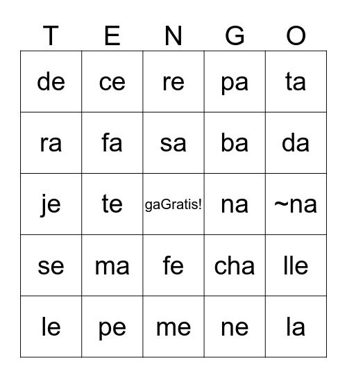 Sonidos/Formar Palabras Bingo Card