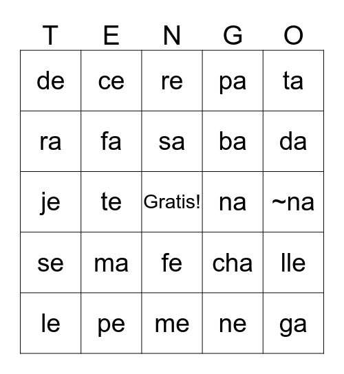Sonidos/Formar Palabras Bingo Card