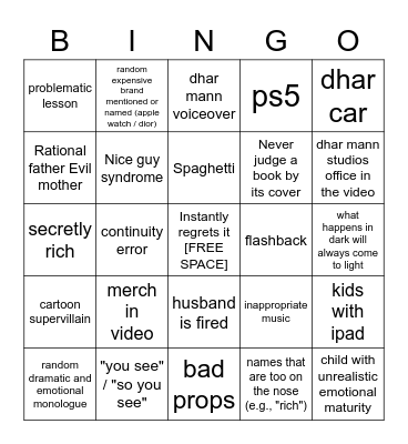 Dhar Mann Bingo CUSTOM Bingo Card