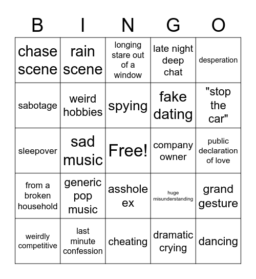 Bad Movie Bingo Card