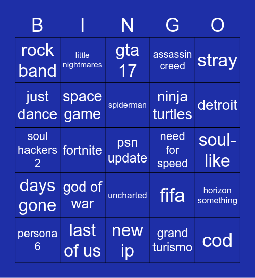 playstation direct Bingo Card