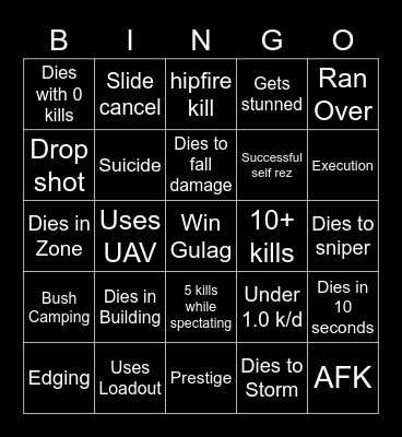 Warzone Bingo Card