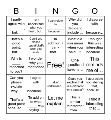 Discussion Starter Bingo! Bingo Card
