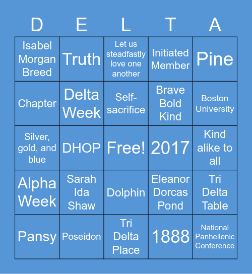 QU Tri Delta Bingo Card