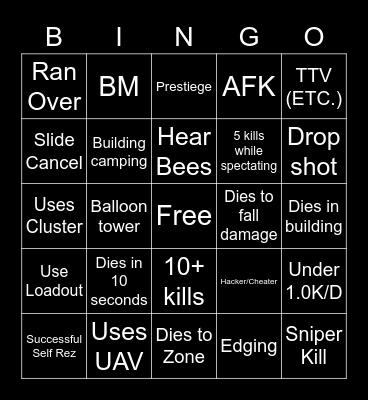Warzone Bingo Card
