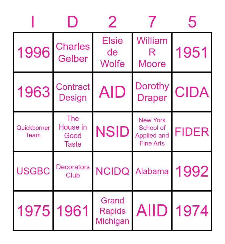 Interior Design as a Profession Bingo Card