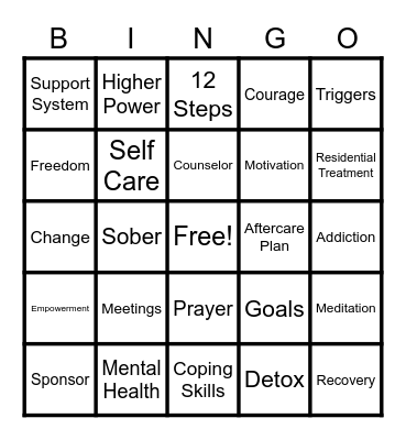 Recovery Bingo Card