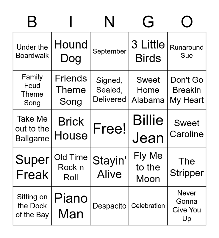 Name That Tune Bingo - Round 1 Bingo Card