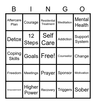 Recovery Bingo Card