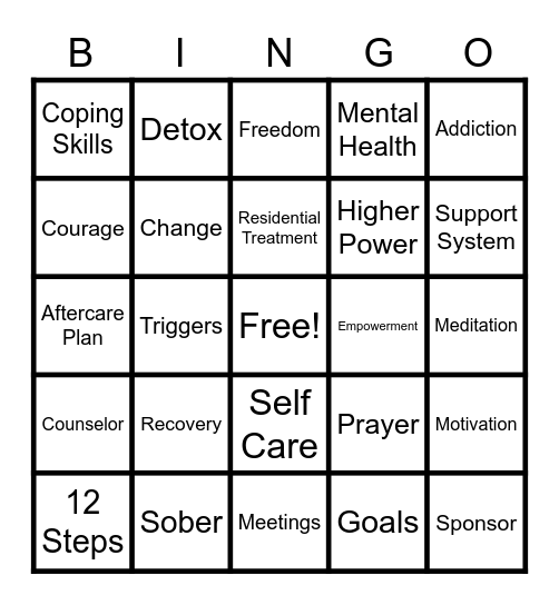 Recovery Bingo Card