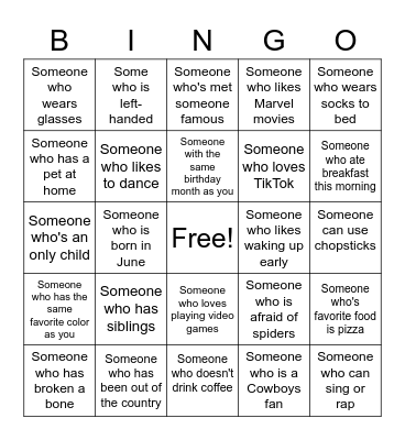 Human Bingo Card