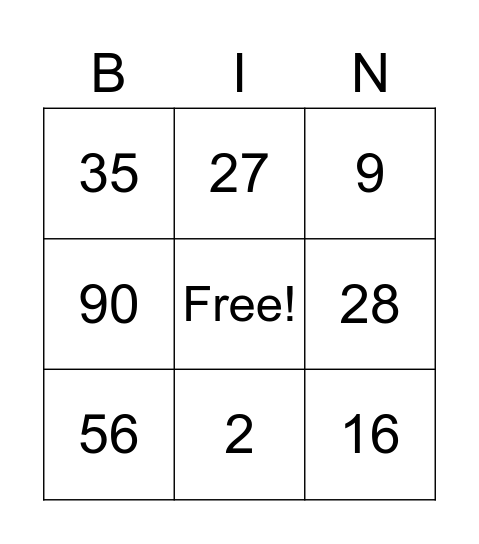 Multiplication and Division Bingo Card