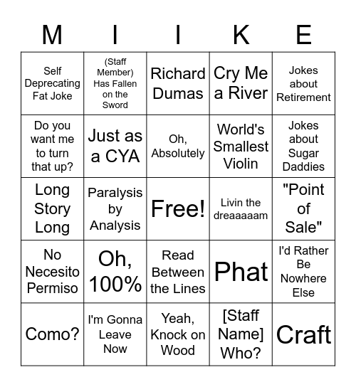 MIKE BINGO Card