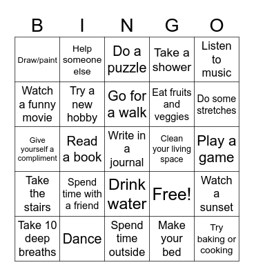 Self-Care Bingo Card