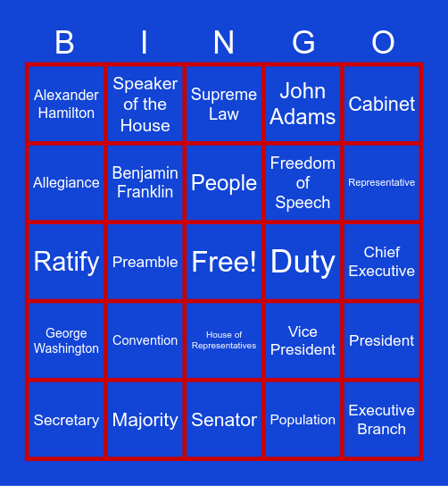 Constitution Bingo Card