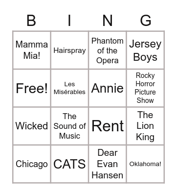 Musical Bingo! Bingo Card