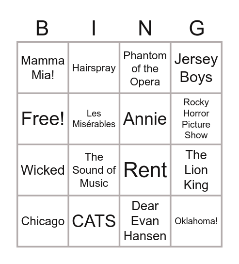 Musical Bingo! Bingo Card