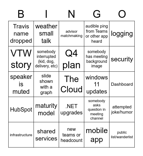 Engineering Updates Sept 2022 Bingo Card