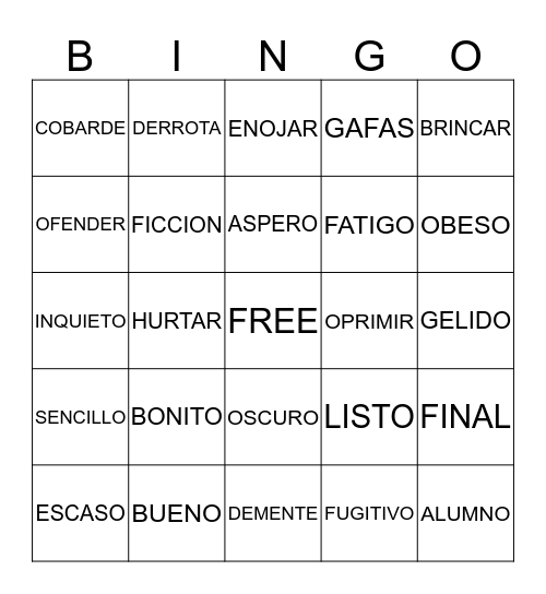 3RD GRADE BINGO Card