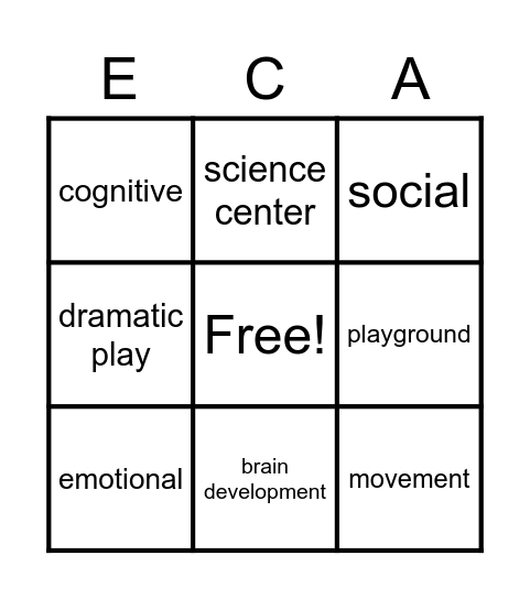 Early Childhood Association Club Bingo Card