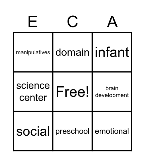 Early Childhood Association Club Bingo Card