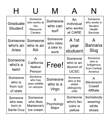 Human Bingo Card