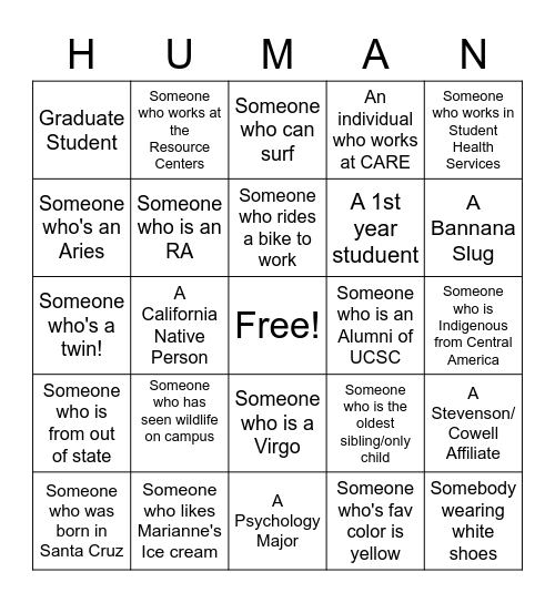 Human Bingo Card