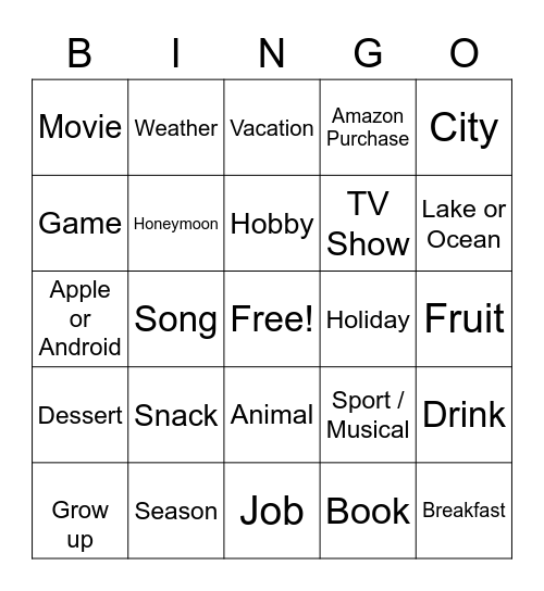 Untitled Bingo Card