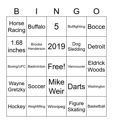 Sport Trivia Bingo Card