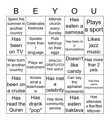 Diversity Bingo Card