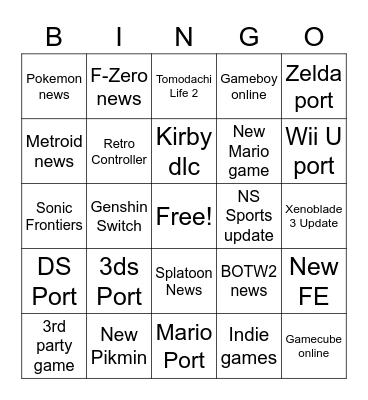 Nintendo Switch Direct Bingo Card