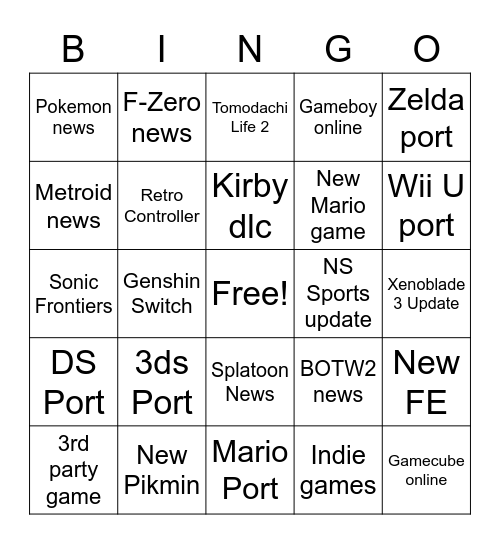 Nintendo Switch Direct Bingo Card