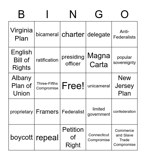 Government Chap 2 Vocab Bingo Card