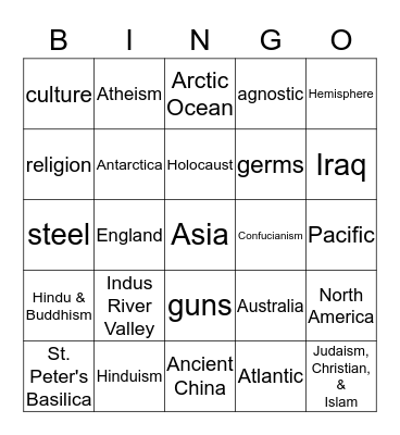 1st quarter Bingo Card