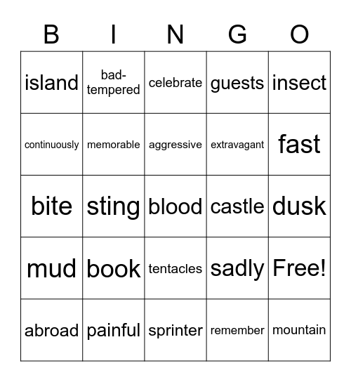 Our Vocabulary Bingo Card