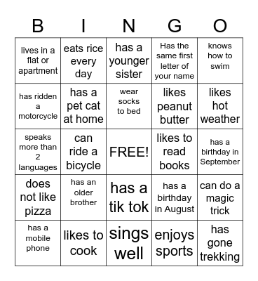 Find Someone Who... Bingo Game Bingo Card