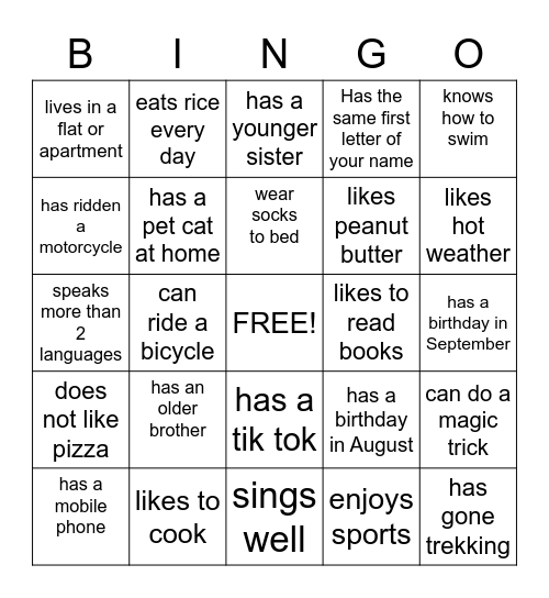 Find Someone Who... Bingo Game Bingo Card