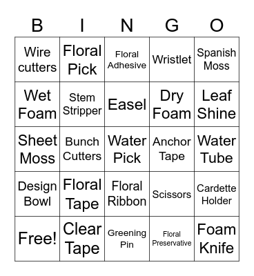Floral Tools Bingo Card