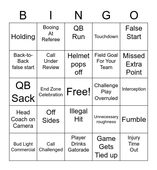 Football Bingo Card