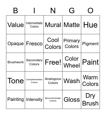 Art Vocabulary Paint/Color Bingo Card